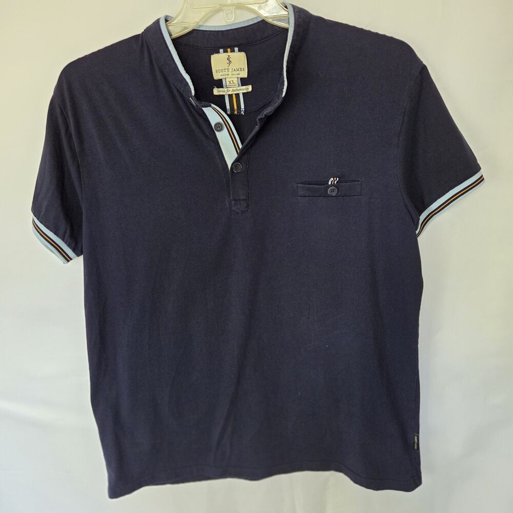 Scott James Men’s XL Navy Blue Polo Banded Collar Cotton Stretch Short Sleeves